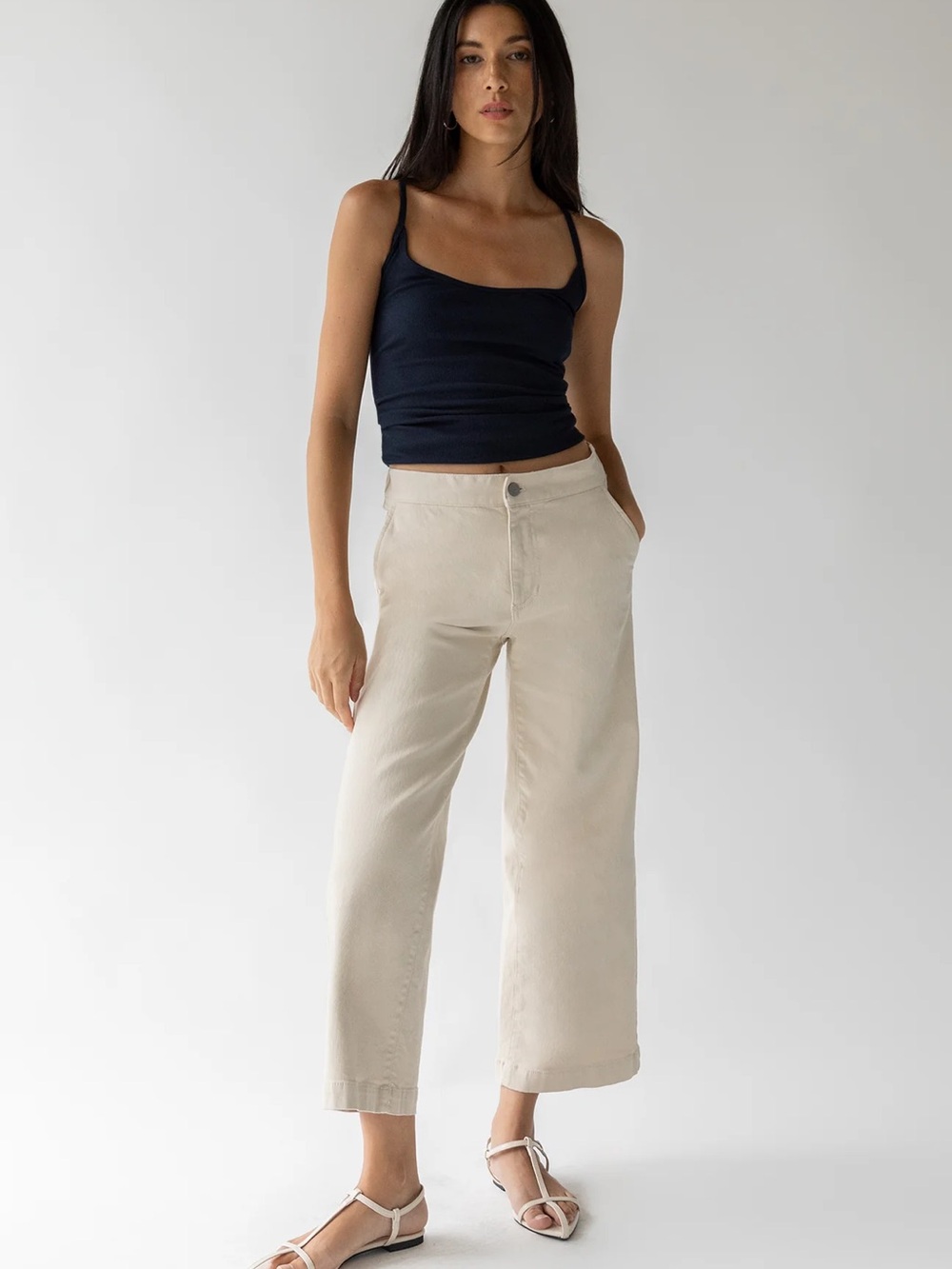 OAK + FORT CROPPED LENGTH TWILL WIDE LEG PANT